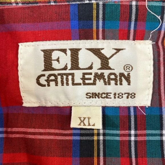 Ely Cattleman‎ Vintage Pearl Snap Western Shirt Mens Size XL Red Green Plaid - Picture 2 of 14